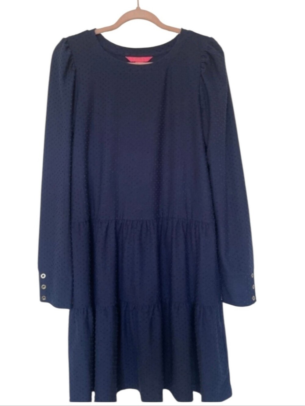 Lilly Pulitzer Size Large Navy Blue Arlette Long Sleeve Dress Polka Dots